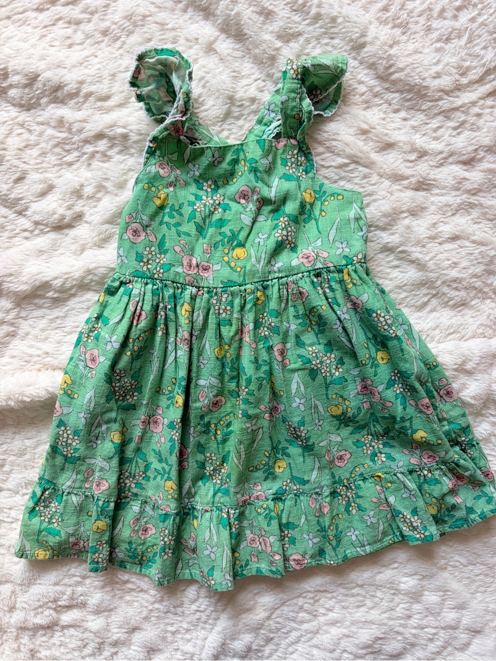 Cat & Jack Green Floral Ruffle Strap Dress